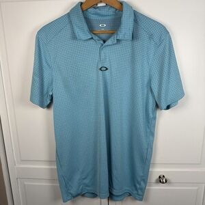 Oakley Shirt Men's Large Tailored Fit Golf Polo Geometric Design Blue Flaw